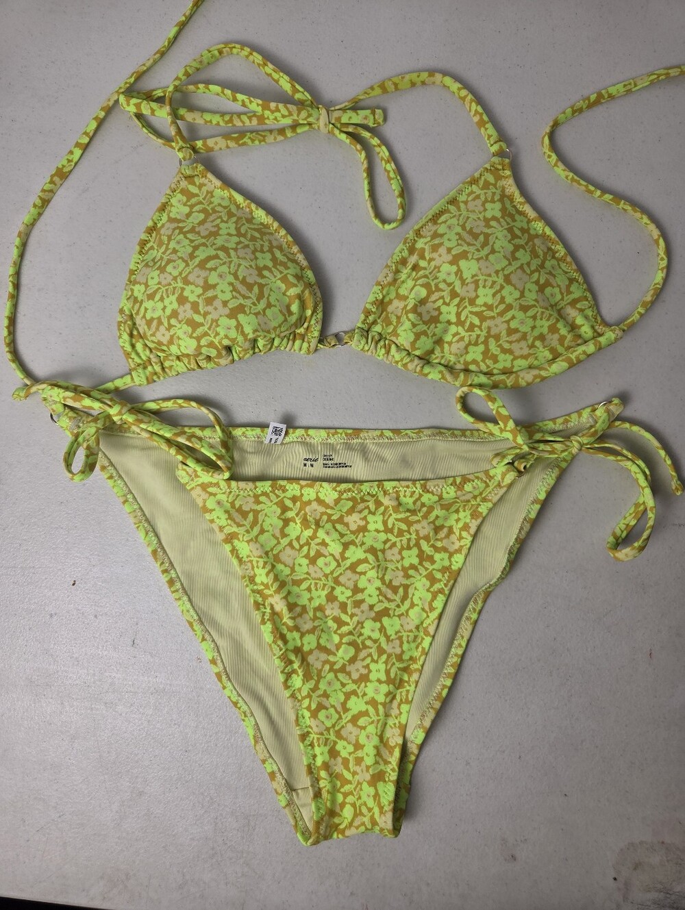 Aerie Loca Verde Neon Green Floral Bikini Set "Top Small Bottom Medium"